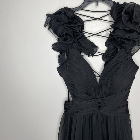 MAC DUGGAL Gown Women 6 Ruffled Cutout Lace-Up Back Solid Black - Picture 4 of 14